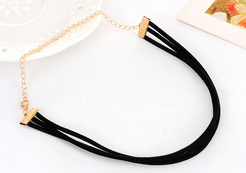 Elegant Black Pure Color Decorated Multilayer Collar Necklace,Chokers