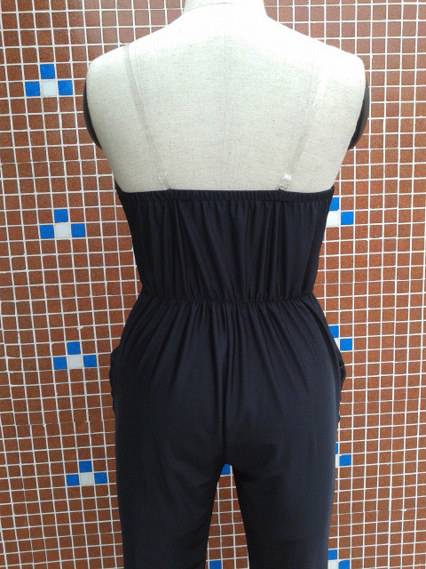 Sexy Black Pure Color Decorated Strapless Simple Jumpsuits,Pants