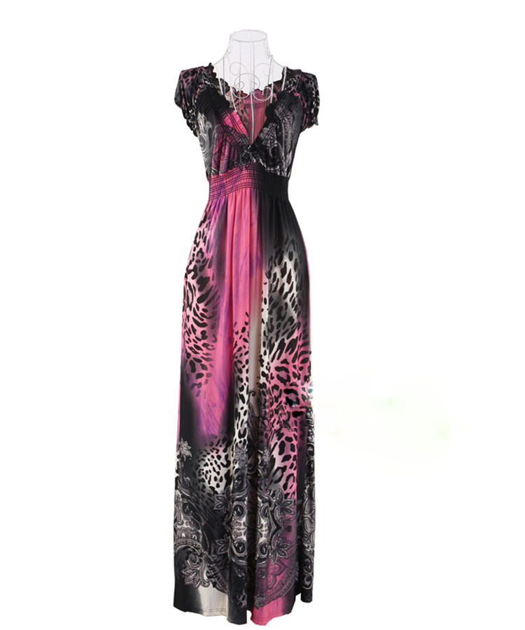 Bohemia Pink Leopard Grain Pattern Decorated Sleeveless Loose Long Dress,Long Dress