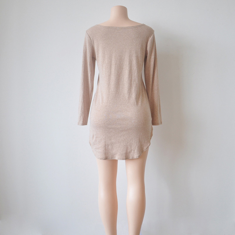 Casual Apricot Pure Color Decorated Long Sleeve Loose Irregular Skirt,Mini & Short Dresses
