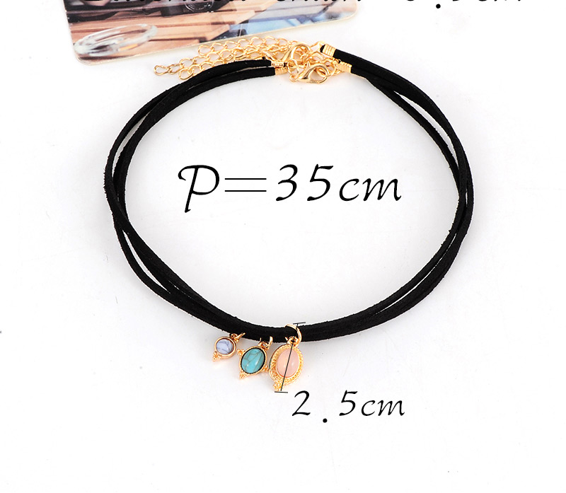 Fashion Multi-color Oval Shape Gemstone Pendant Decorated Multilayer Necklace,Chokers