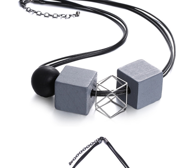 Elegant Gun Black+gray Square Shape Decorated Double Layer Necklace,Chokers