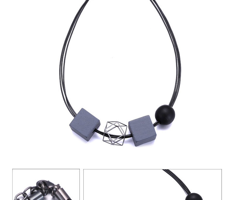 Elegant Gun Black+gray Square Shape Decorated Double Layer Necklace,Chokers
