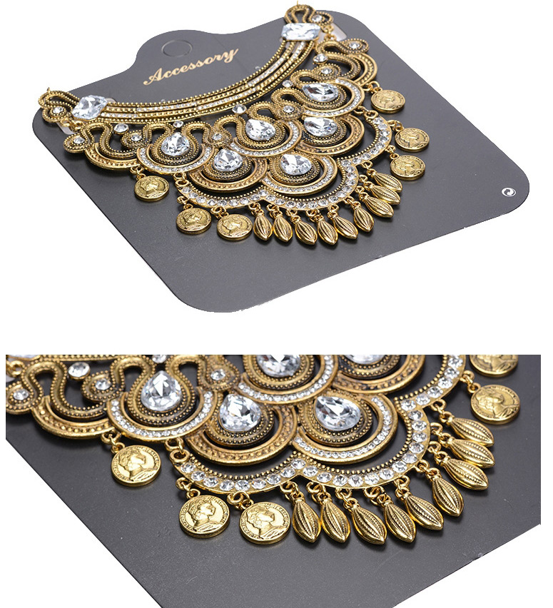 Exaggerate Gold Color Waterdrop Shape Diamond Decorated Hollow Out Necklace,Bib Necklaces
