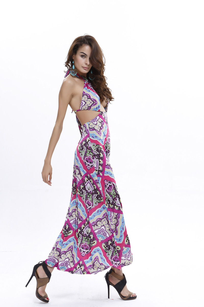 Sexy Purple Square Shape Pattern Decorated Off The Shoulder Backless Long Dress,Long Dress