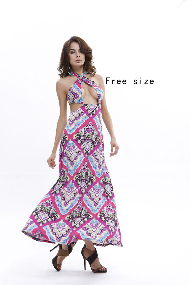 Sexy Purple Square Shape Pattern Decorated Off The Shoulder Backless Long Dress,Long Dress
