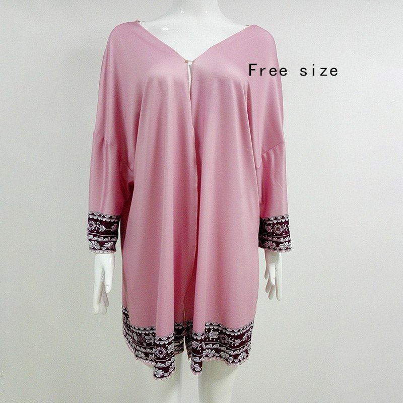 Fashion Pink Painting Flower Pattern Decorated Three Quarter Sleeve Blouse,Sunscreen Shirts