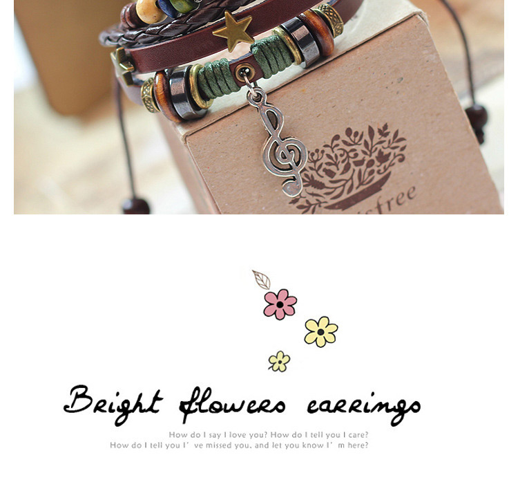 Exaggerated Coffee Music Notation Pendant Decorated Multilayer Bracelet,Fashion Bracelets