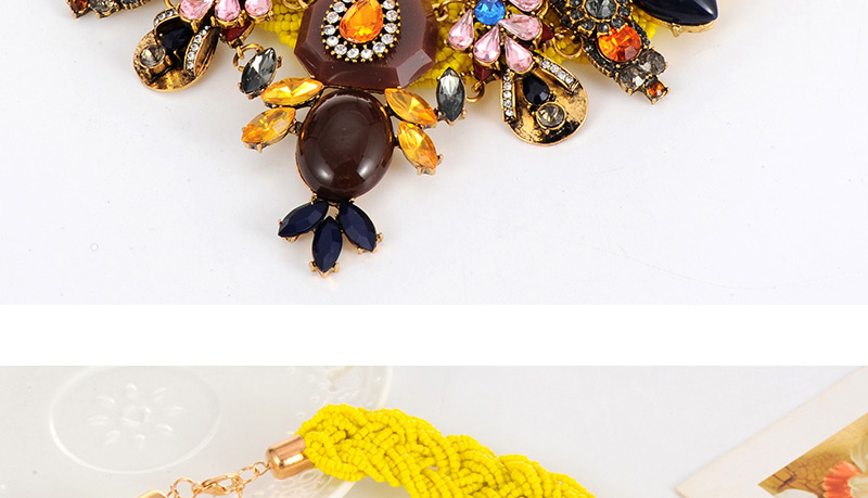 Fashion Yellow Water Drop Shape Diamond Decorated Hand-woven Collar Necklace,Beaded Necklaces