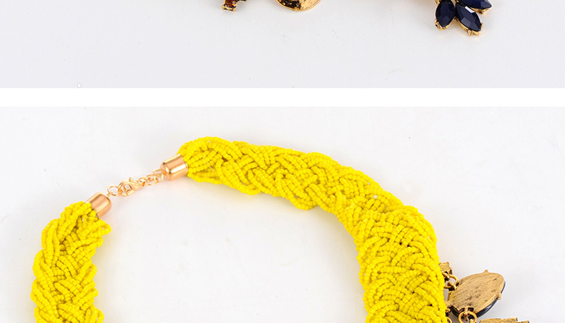 Fashion Yellow Water Drop Shape Diamond Decorated Hand-woven Collar Necklace,Beaded Necklaces