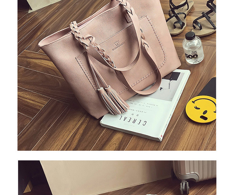 Elegant Pink Tassel Pendant&pocket Decorated Square Shoulder Bag,Messenger bags