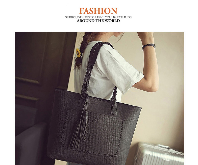 Elegant Black Tassel Pendant&pocket Decorated Square Shoulder Bag,Messenger bags