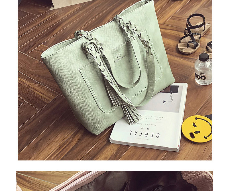 Elegant Light Green Tassel Pendant&pocket Decorated Square Shoulder Bag,Messenger bags