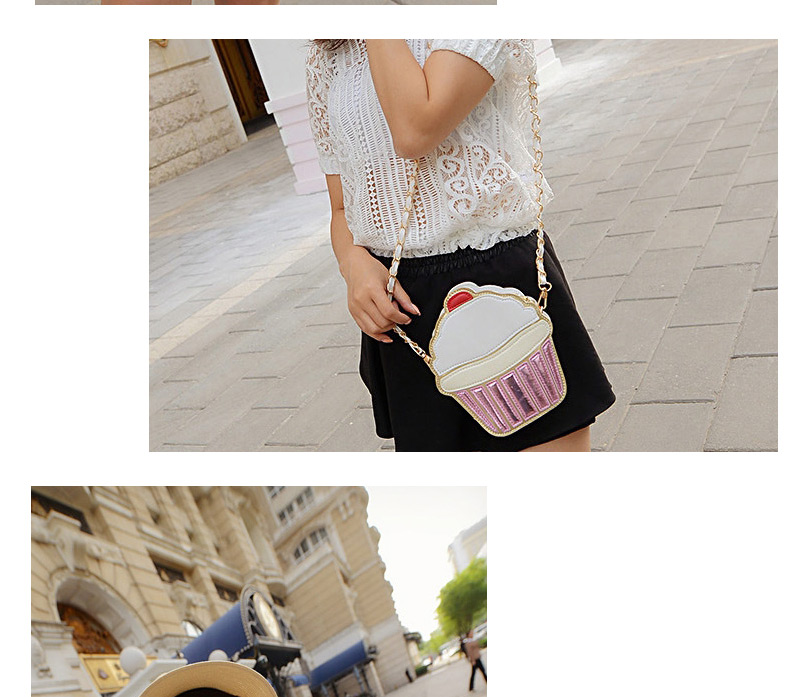 Cute Pink Color Matching Decorated Ice Cream Shape Shoulder Bag,Shoulder bags
