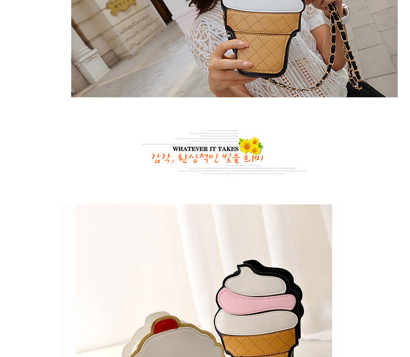 Cute Pink Color Matching Decorated Ice Cream Shape Shoulder Bag,Shoulder bags