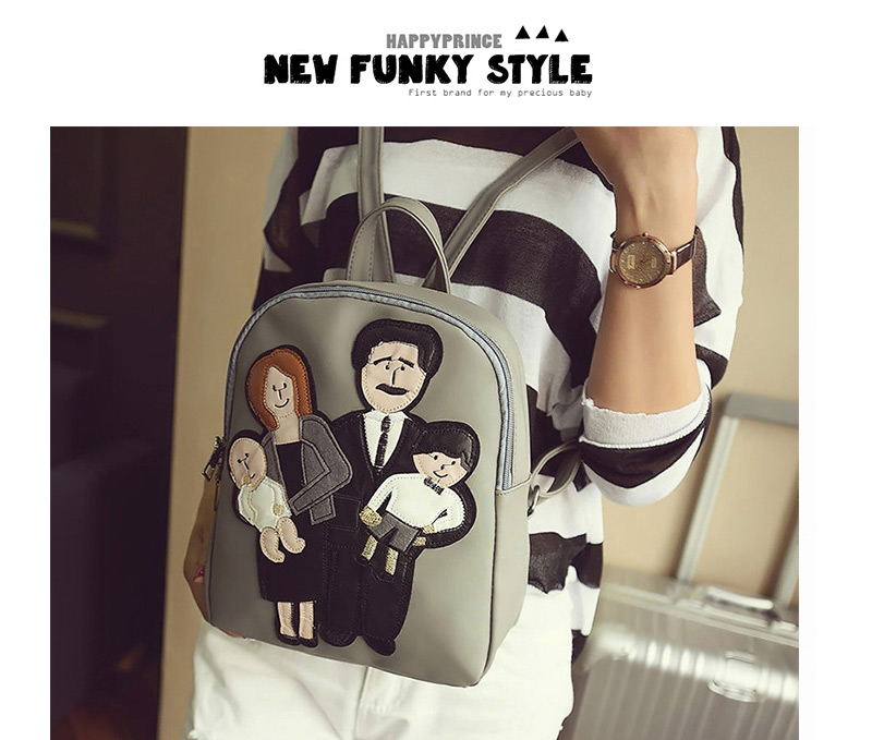 Cute Gray Family Pattern Decorated Pure Color Backpack,Backpack