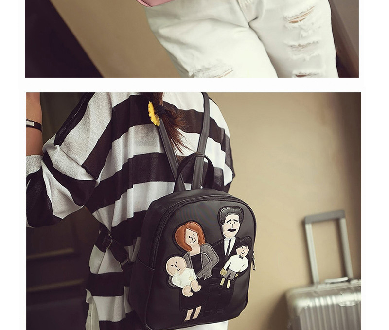 Cute Gray Family Pattern Decorated Pure Color Backpack,Backpack