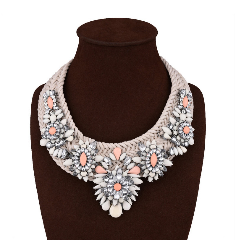 Exaggerated Multi-color Big Flower Shape Decorated Hand-woven Necklace,Multi Strand Necklaces