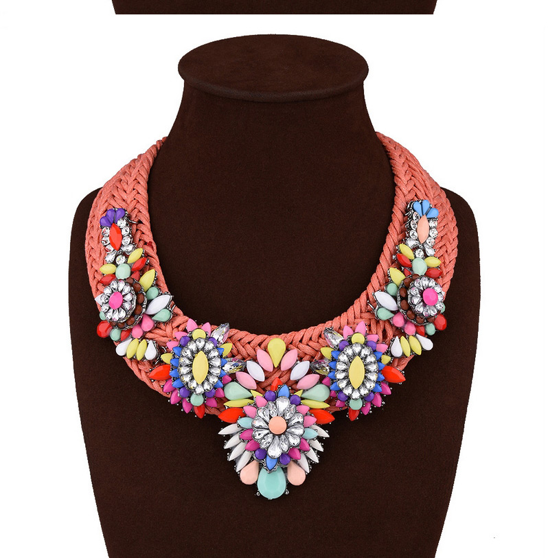 Exaggerated Multi-color Big Flower Shape Decorated Hand-woven Necklace,Multi Strand Necklaces