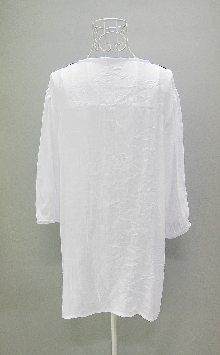 Casual White Embroidery Flower Decorated Three Quarter Sleeve V Neckline Dress,Tank Tops & Camis