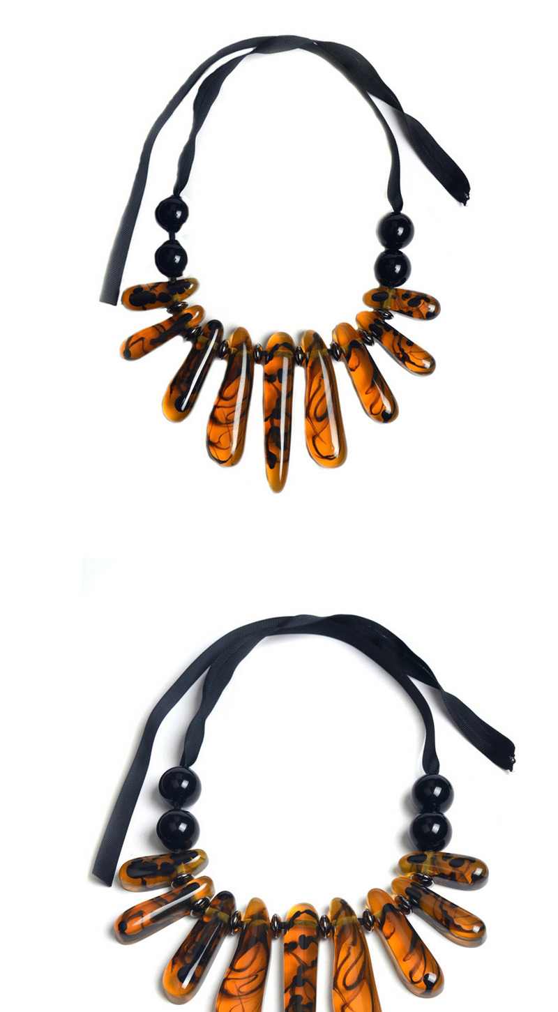 Exaggerated Yellow Irregular Shape Gemstone Decorated Hand-woven Collar Necklace,Beaded Necklaces