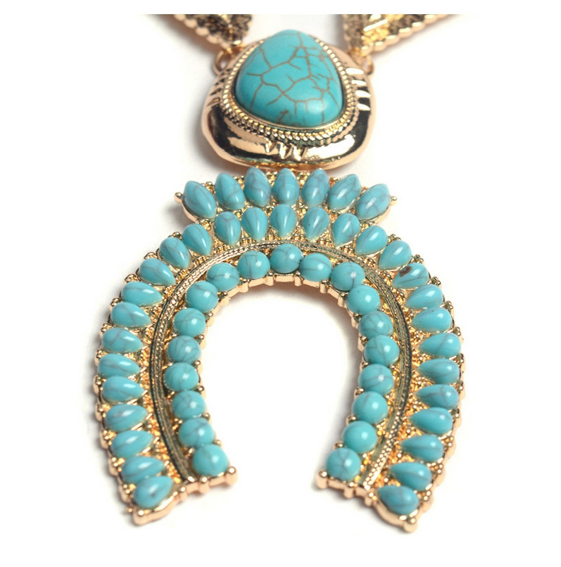 Fashion Blue Irregular Shape Gemstone Decorated Long Necklace,Pendants