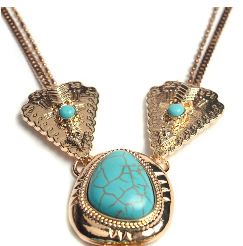 Fashion Blue Irregular Shape Gemstone Decorated Long Necklace,Pendants