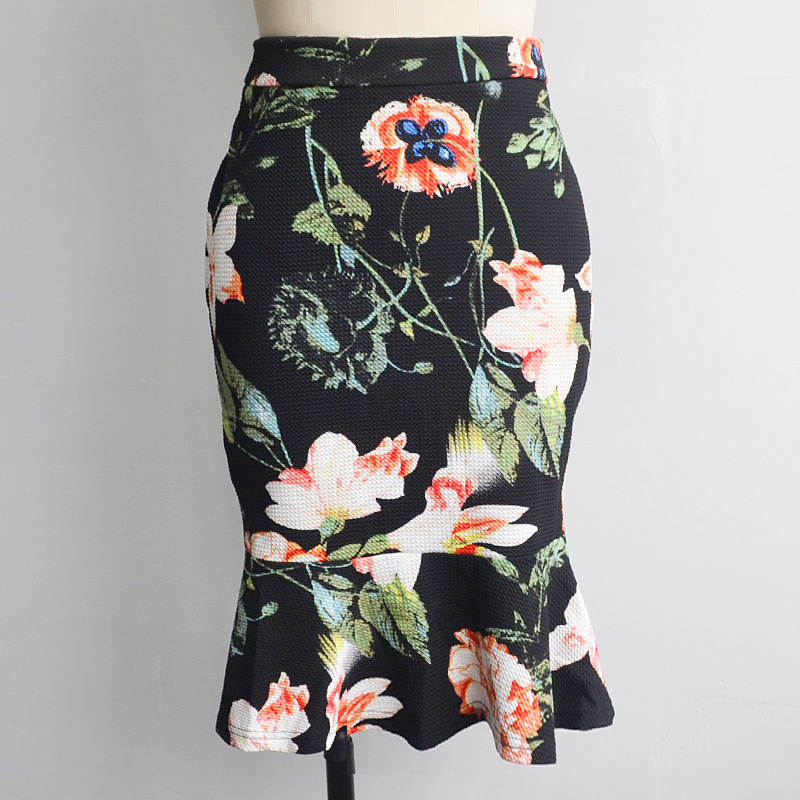 Sexy Multi-color Flower Pattern Decorated Package Hip Slim Fishtail Skirt,Skirts