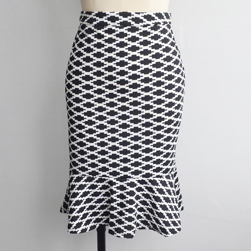 Sexy White+black Lotus Leaf Hem Design Package Hip Slim Fishtail Skirt,Skirts