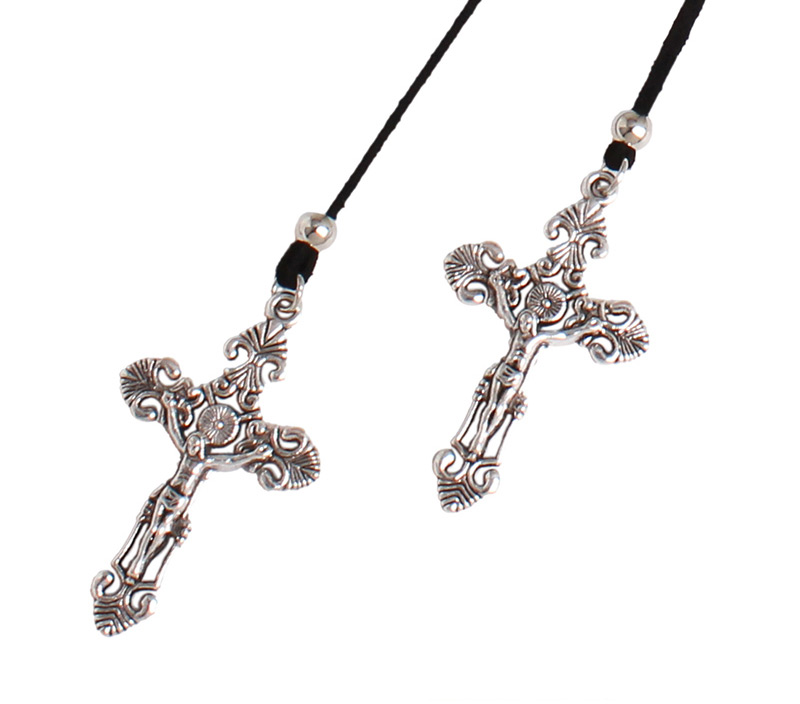 Vintage Silver Color Cross Pendant Decorated Multi-layer Simple Necklace,Multi Strand Necklaces