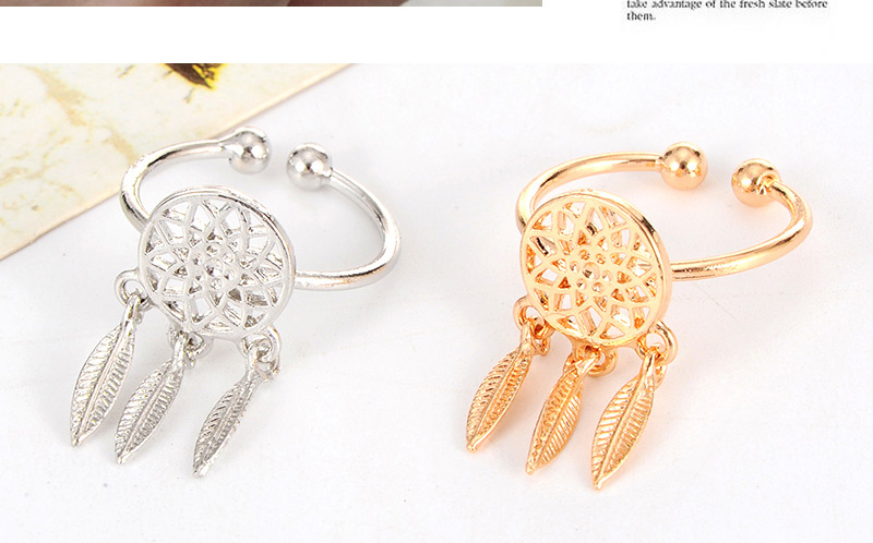 Fashion Silver Color Metal Leaf Pendant Decorated Hollow Out Opening Ring,Fashion Rings