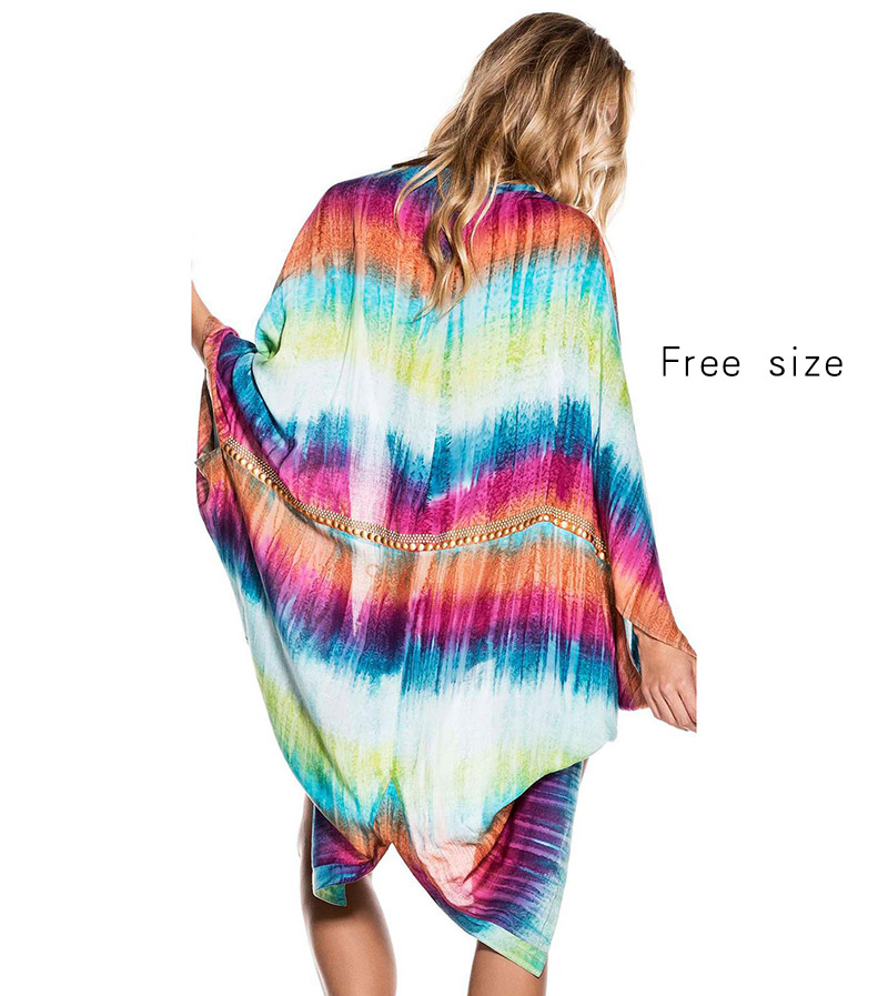 Fashion Multicolor Color Matching Decorated Batwing Sleeve Simple Bikini Cover Up Smock,Sunscreen Shirts