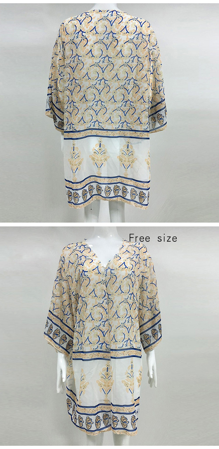 Fashion apricot Irregular Pattern Decorated Three Quarters Sleeve Simple Smock,Sunscreen Shirts