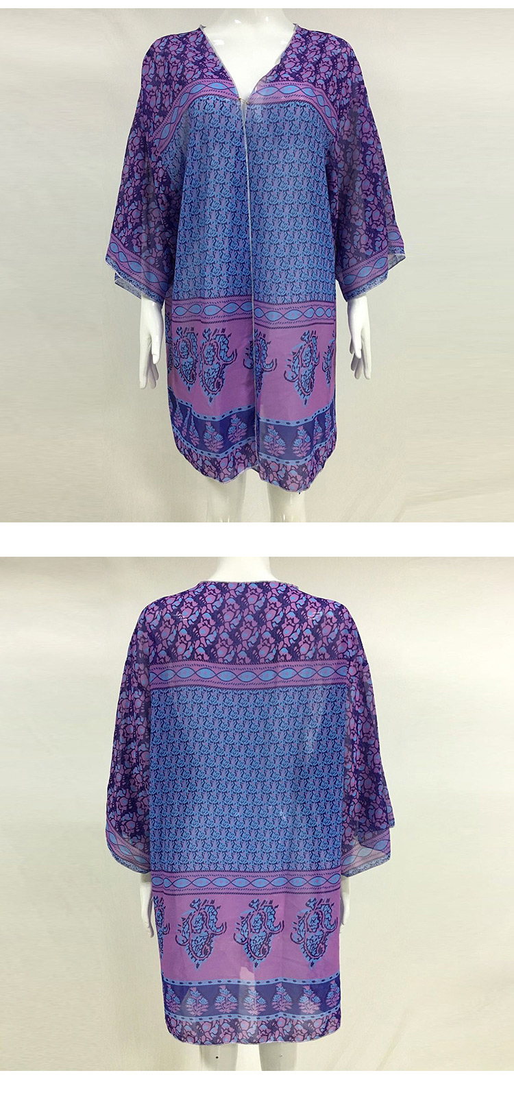 Fashion purple Irregular Pattern Decorated Three Quarters Sleeve Simple Smock,Sunscreen Shirts