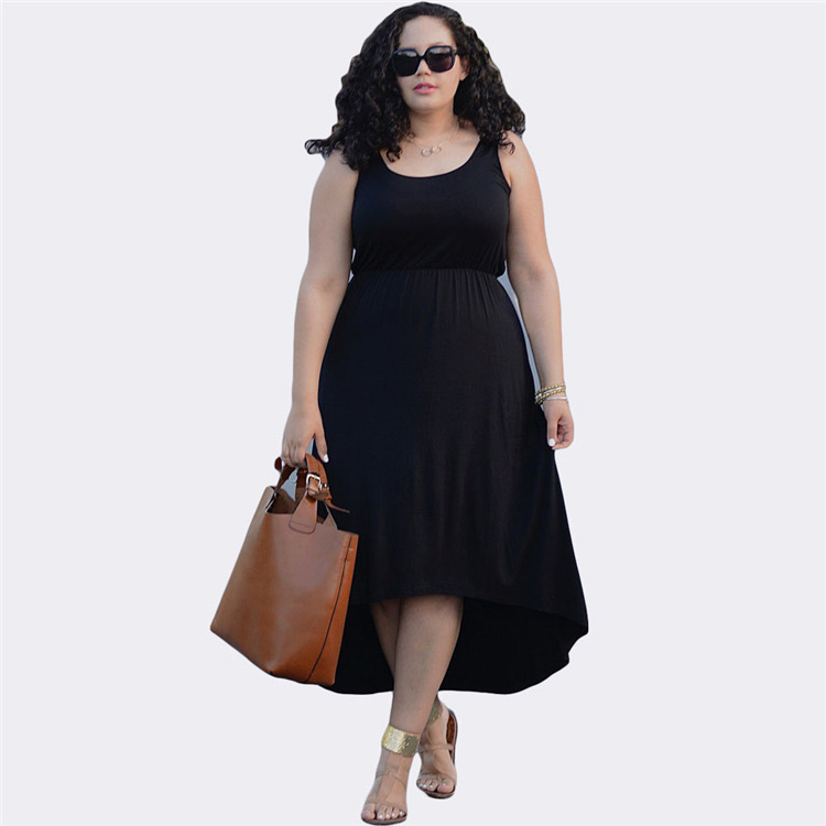 Fashion black Pure Color Design Round Neckline Sleeveless Irregular Shape Dress,Long Dress