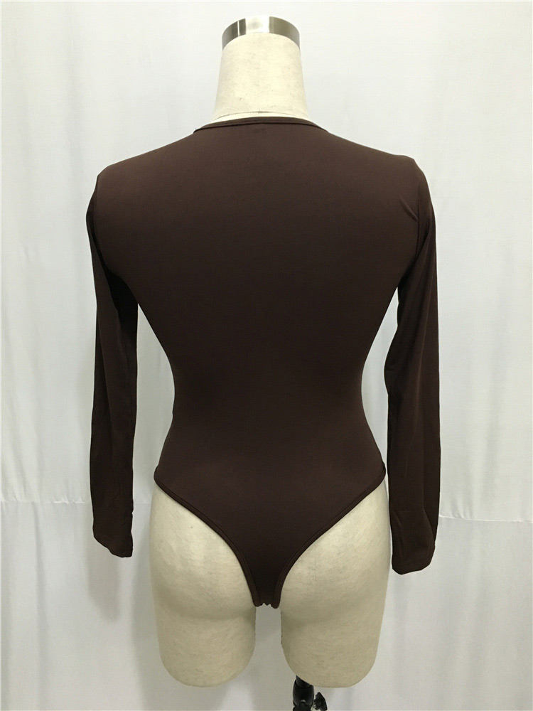 Sexy Black Long Sleeve Design Pure Color Round Neckline Slim Pantdress,Bodysuits