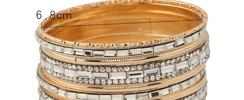 Vintage Gold Color Geometric Shape Diamond Decorated Simple Bracelet,Fashion Bangles