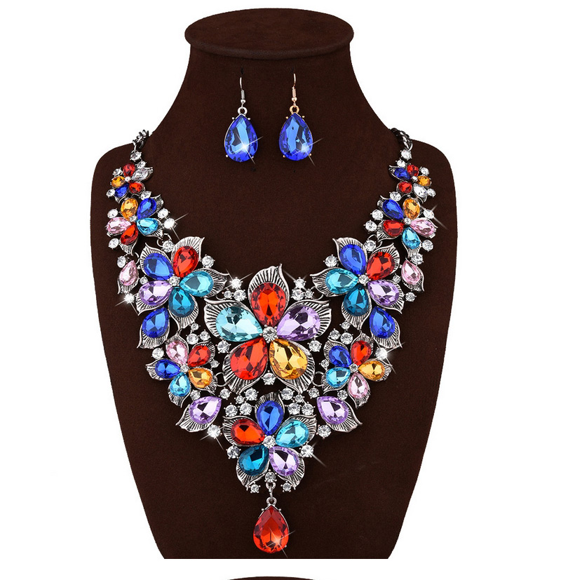 Luxury Multi-color Flower Decorated Short Chain Jewelry Sets,Jewelry Sets