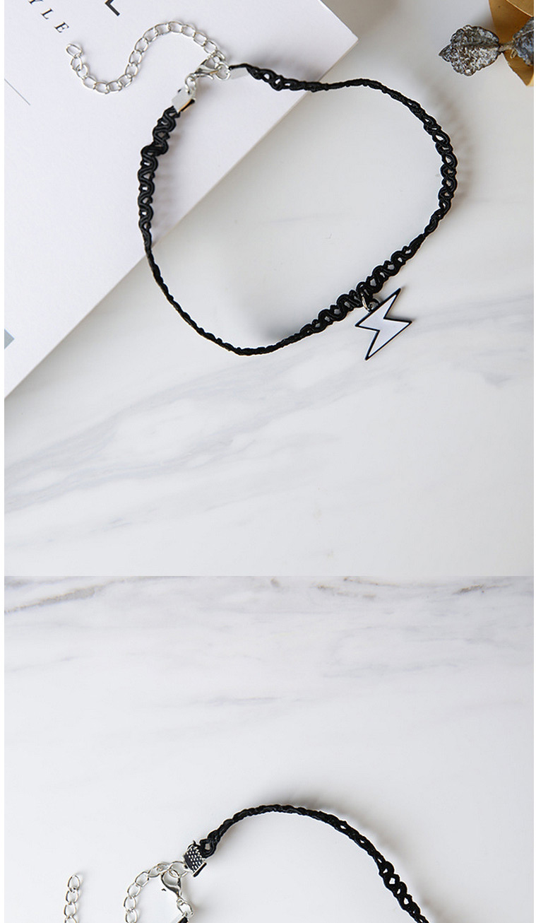 Vintage Black Metal Lightning Shape Pendant Decorated Choker Necklace,Chokers