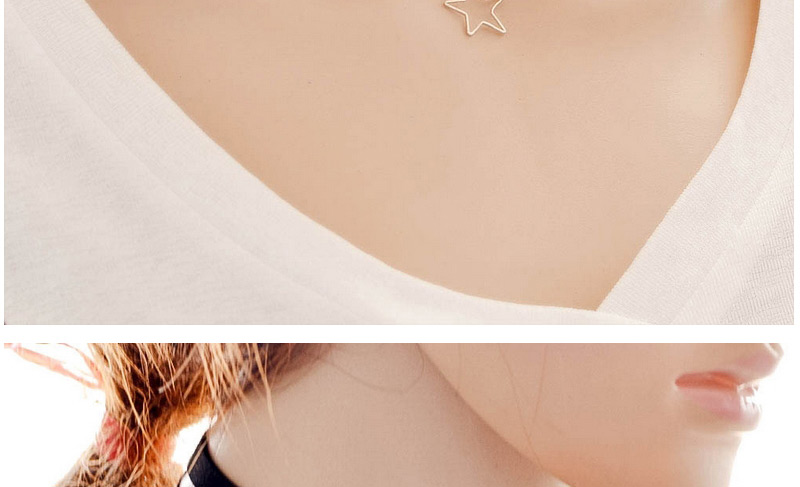 Vintage Balck Hollow Out Star Pendant Decorated Double Layer Choker Necklace,Chokers