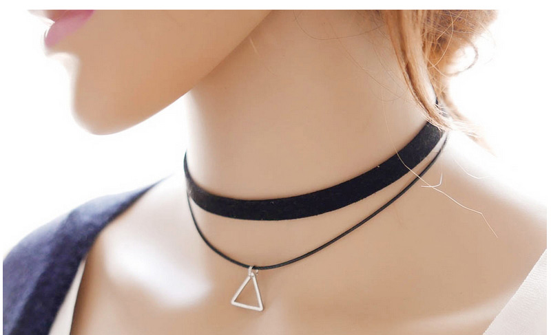 Vintage Balck Hollow Out Polygon Pendant Decorated Double Layer Choker Necklace,Chokers