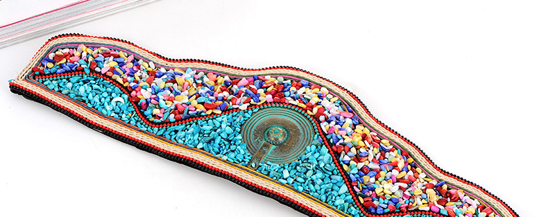 Vintage Multi-color Stone Weaving Shape Decorated Simple Belt,Wide belts