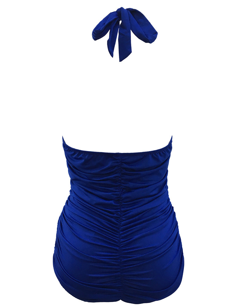 Elegant Blue Pure Color Design Simple Connective Bikini,Bodysuits