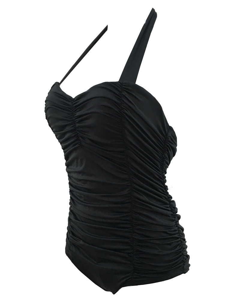 Elegant Black Pure Color Design Simple Connective Bikini,Bodysuits