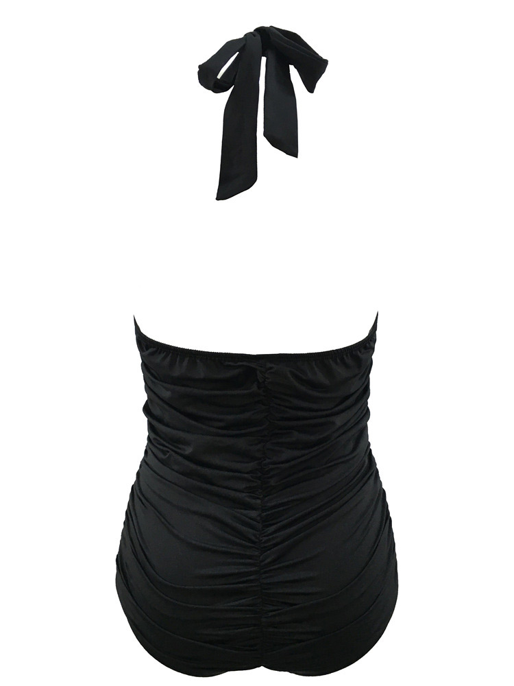 Elegant Black Pure Color Design Simple Connective Bikini,Bodysuits