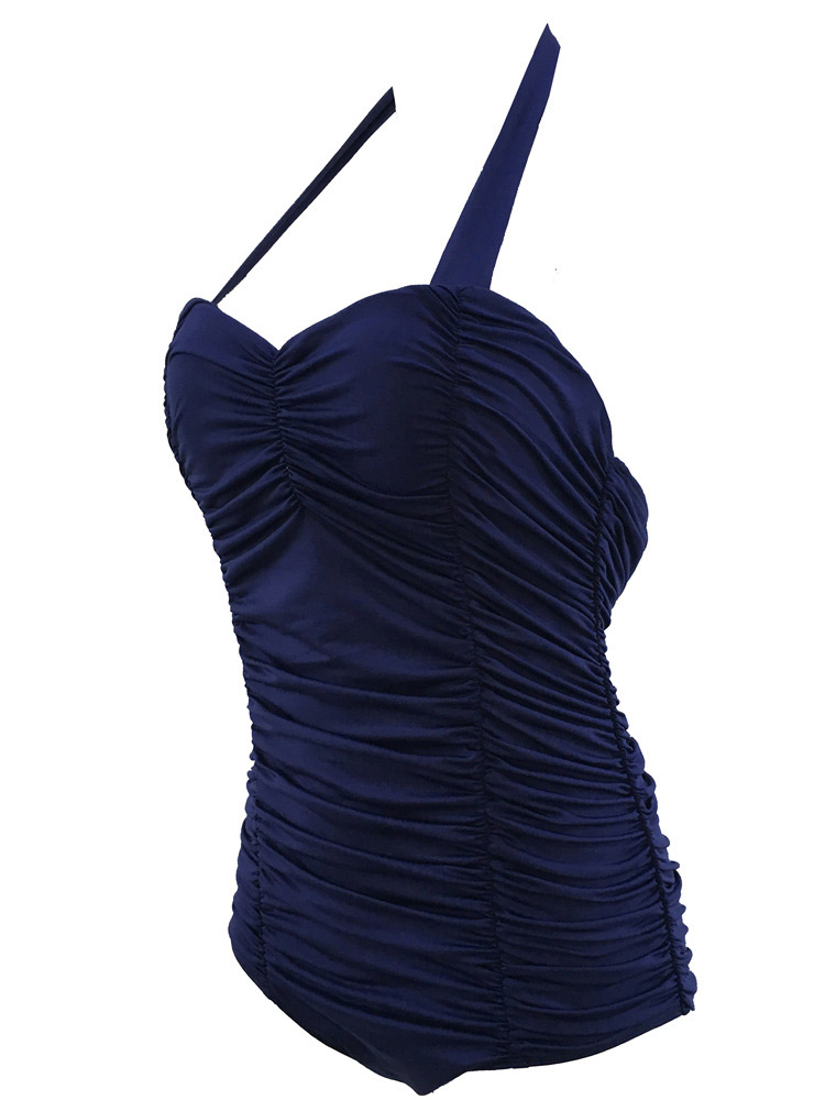 Elegant Blue Pure Color Design Simple Connective Bikini,Bodysuits