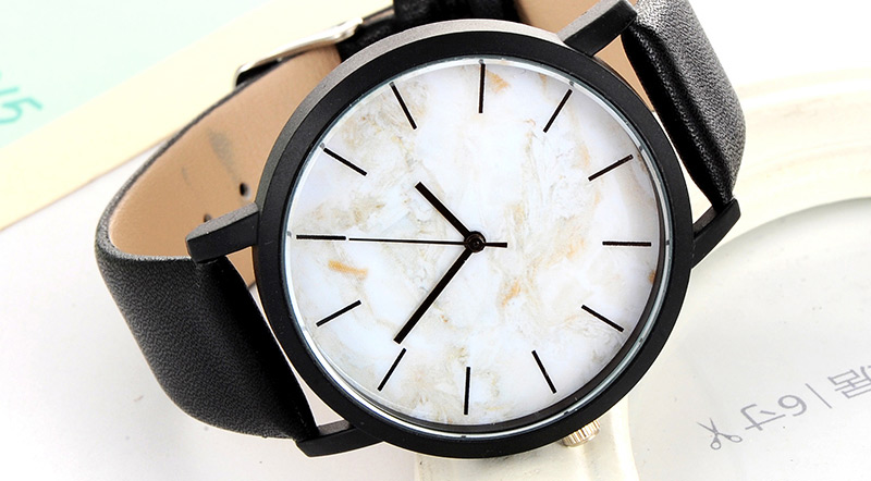 Trendy Gray+black Marble Shape Pattern Decorated Pure Color Strap Watch,Ladies Watches