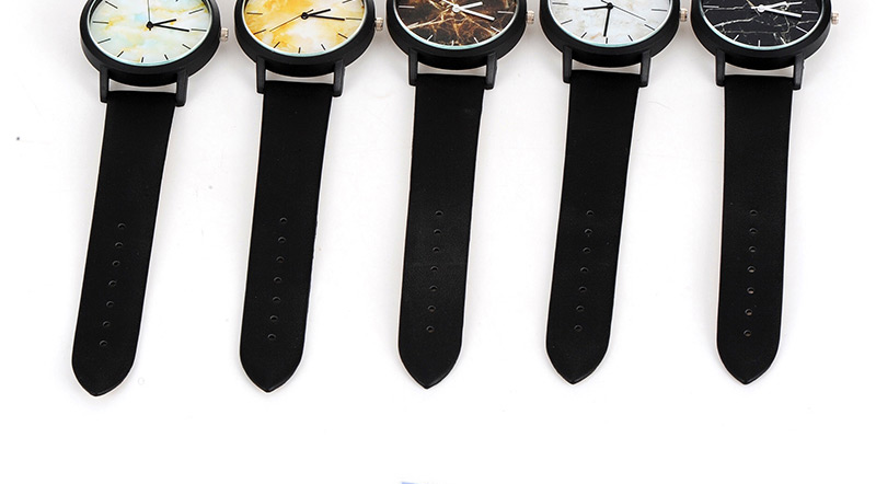 Trendy Coffee+black Marble Shape Pattern Decorated Pure Color Strap Watch,Ladies Watches