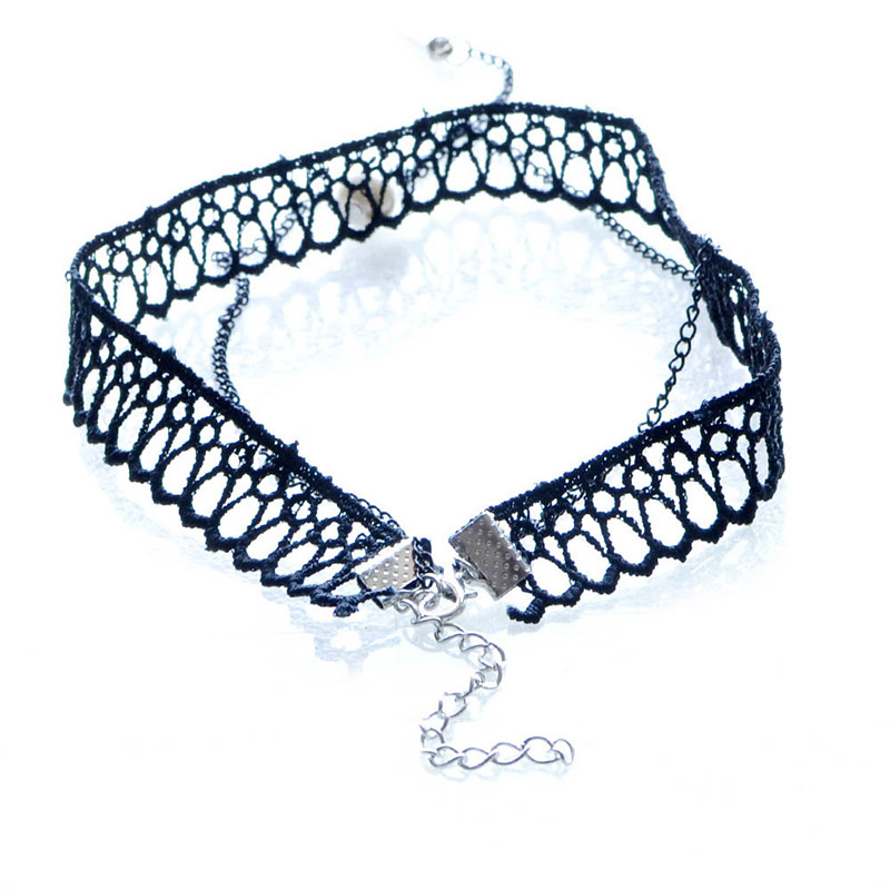 Elegant Black Rivet Tassel Pendant Decorated Double Layer Necklace,Chokers