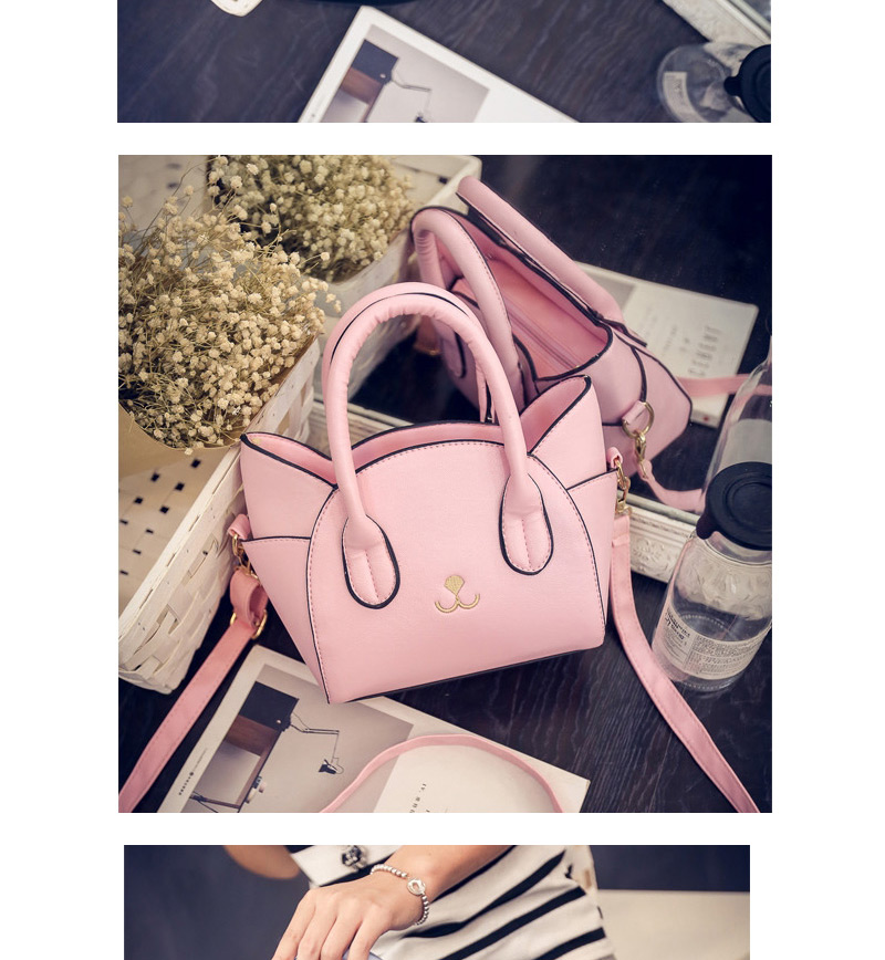 Cute Pink Cat Shape Decorated Regular Geometric Shoulder Bag,Handbags